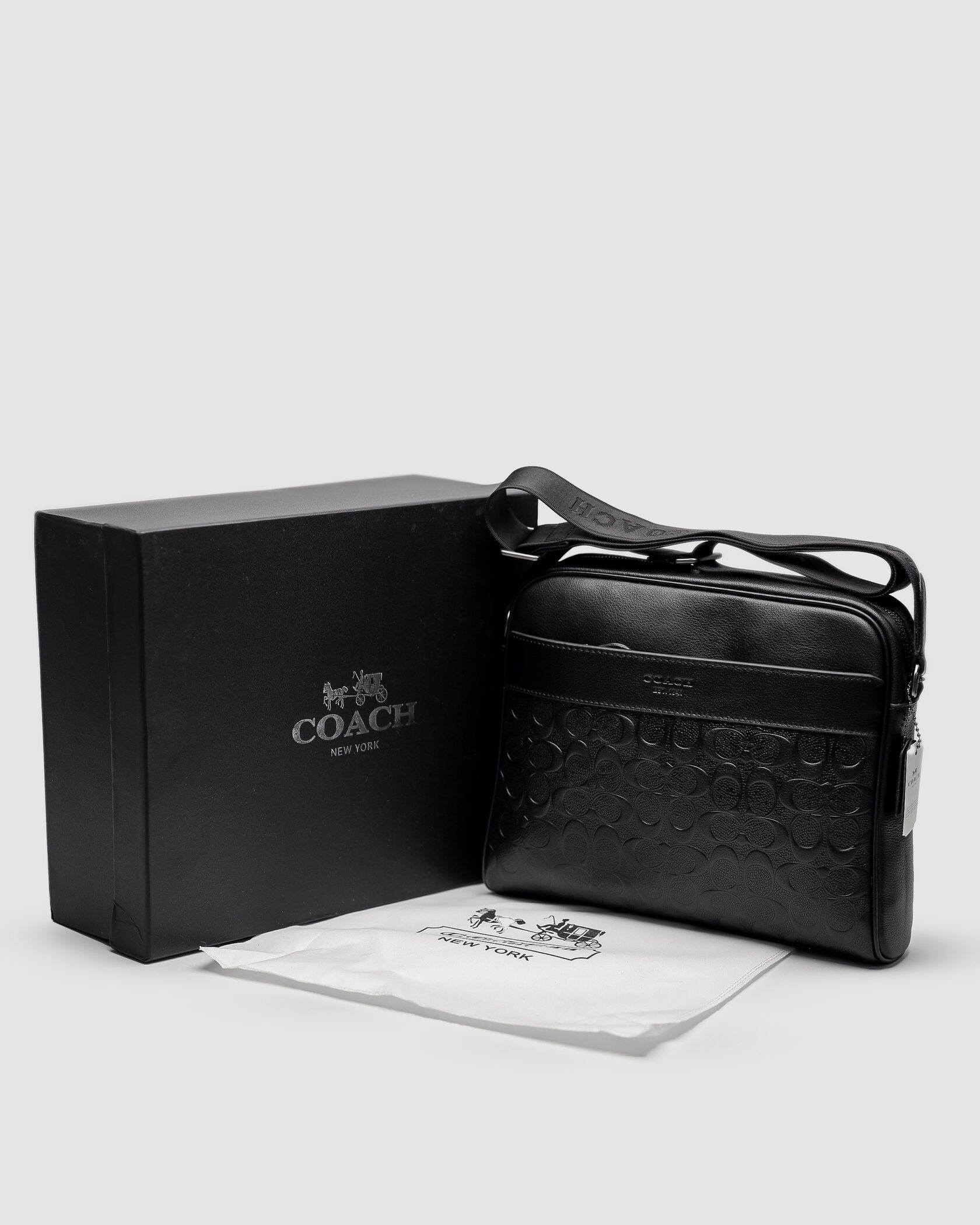 Coach Charles Camera Crossbody Messenger Bag Textured Black - 2