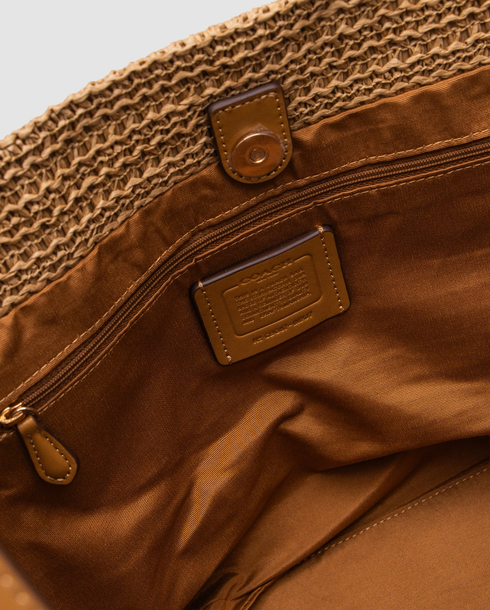 Coach City Tote Bag Leather-Trimmed Straw Honey Brown Multi - 4
