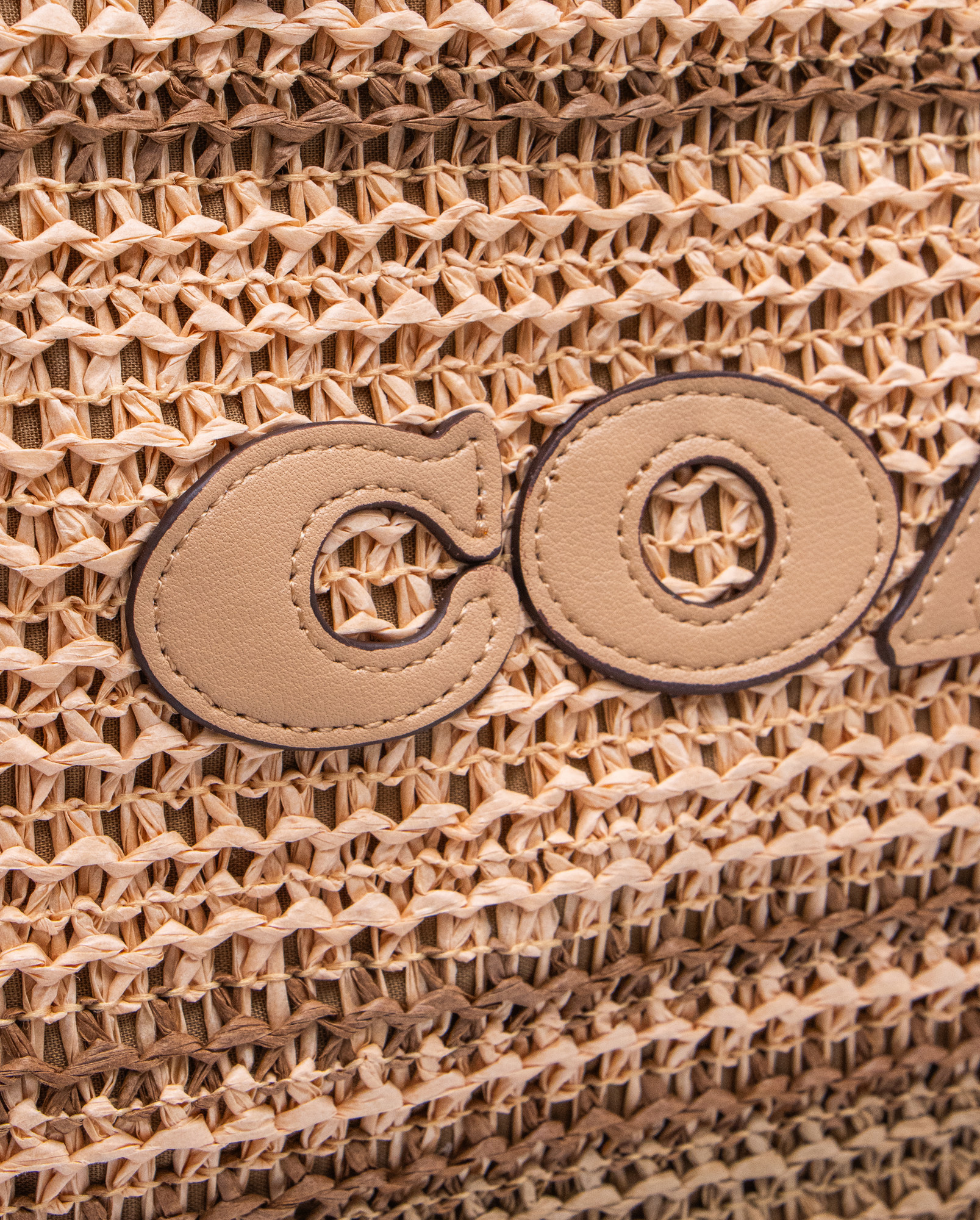 Coach City Tote Bag Leather-Trimmed Straw Honey Brown Multi - 3