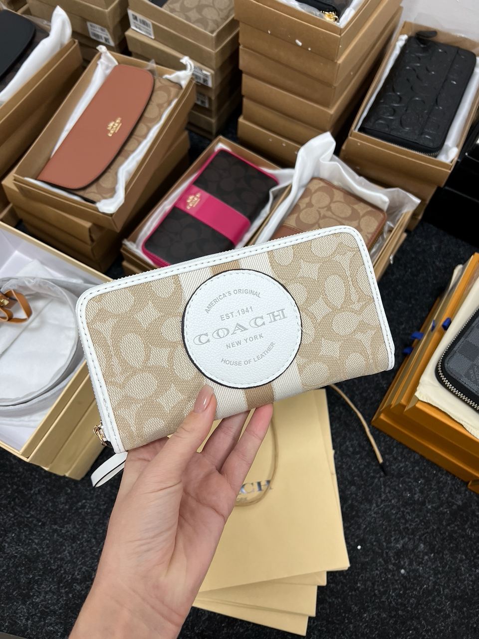 Coach Dempsey Large Wallet In Signature Jacquard Beige - 5