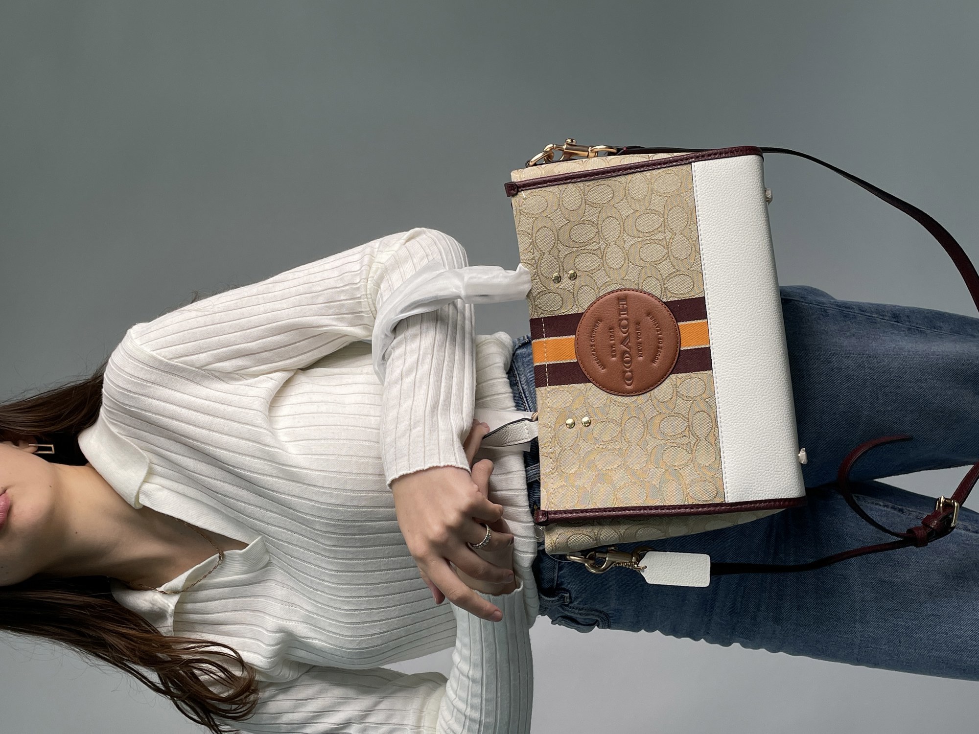 Coach Dempsey Tote 22 In Signature Jacquard With Stripe
