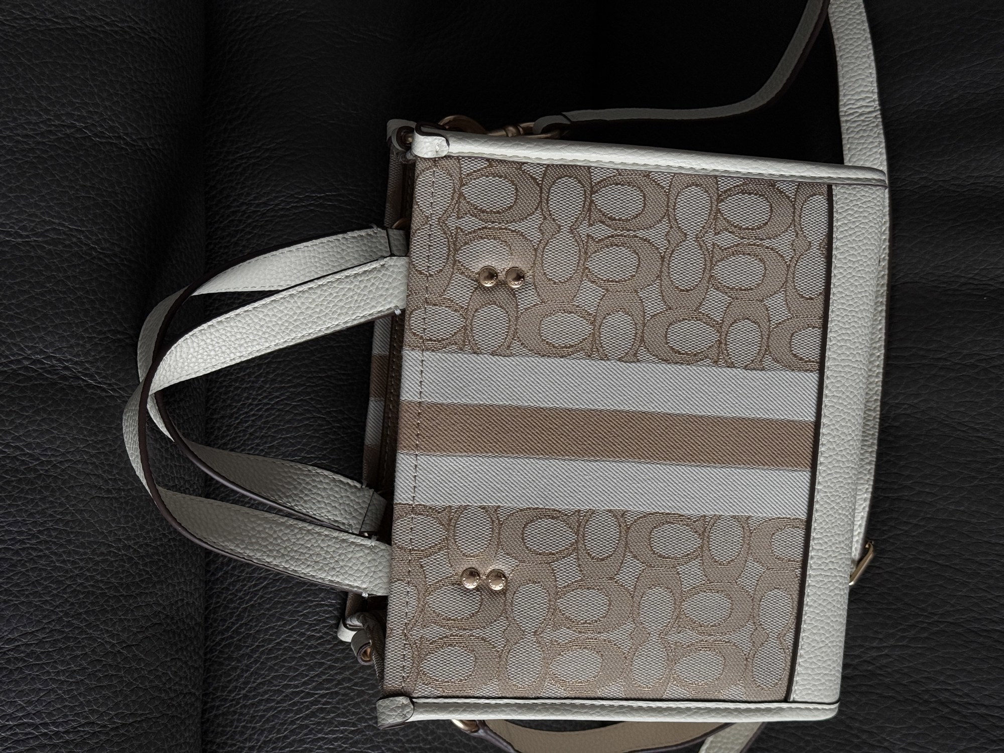 Coach Dempsey Tote in Signature Jacquard with Stripe [крафтова к - 5