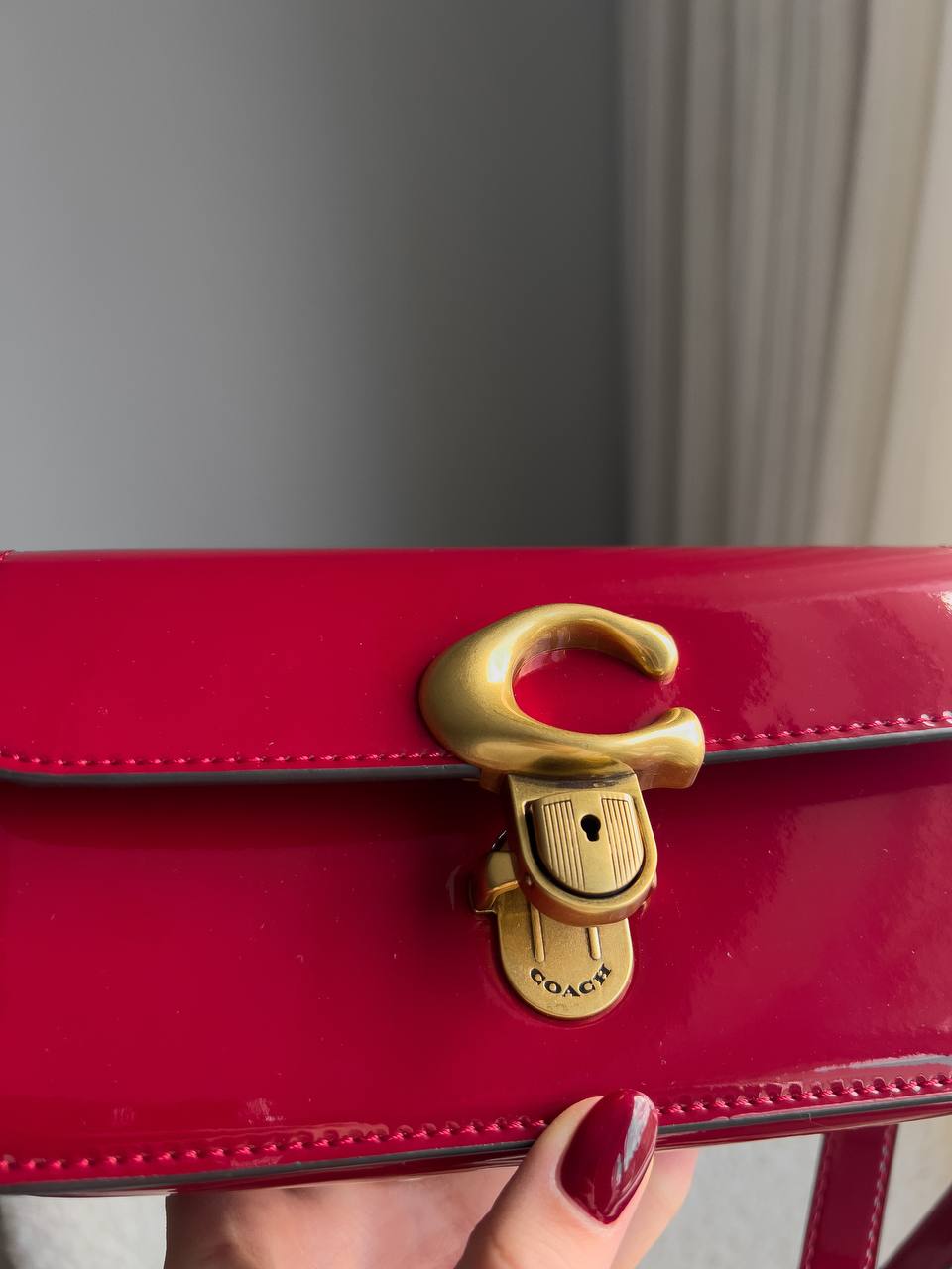 Coach Glovetanned Studio Baguette Patent Leather Bag Red - 11