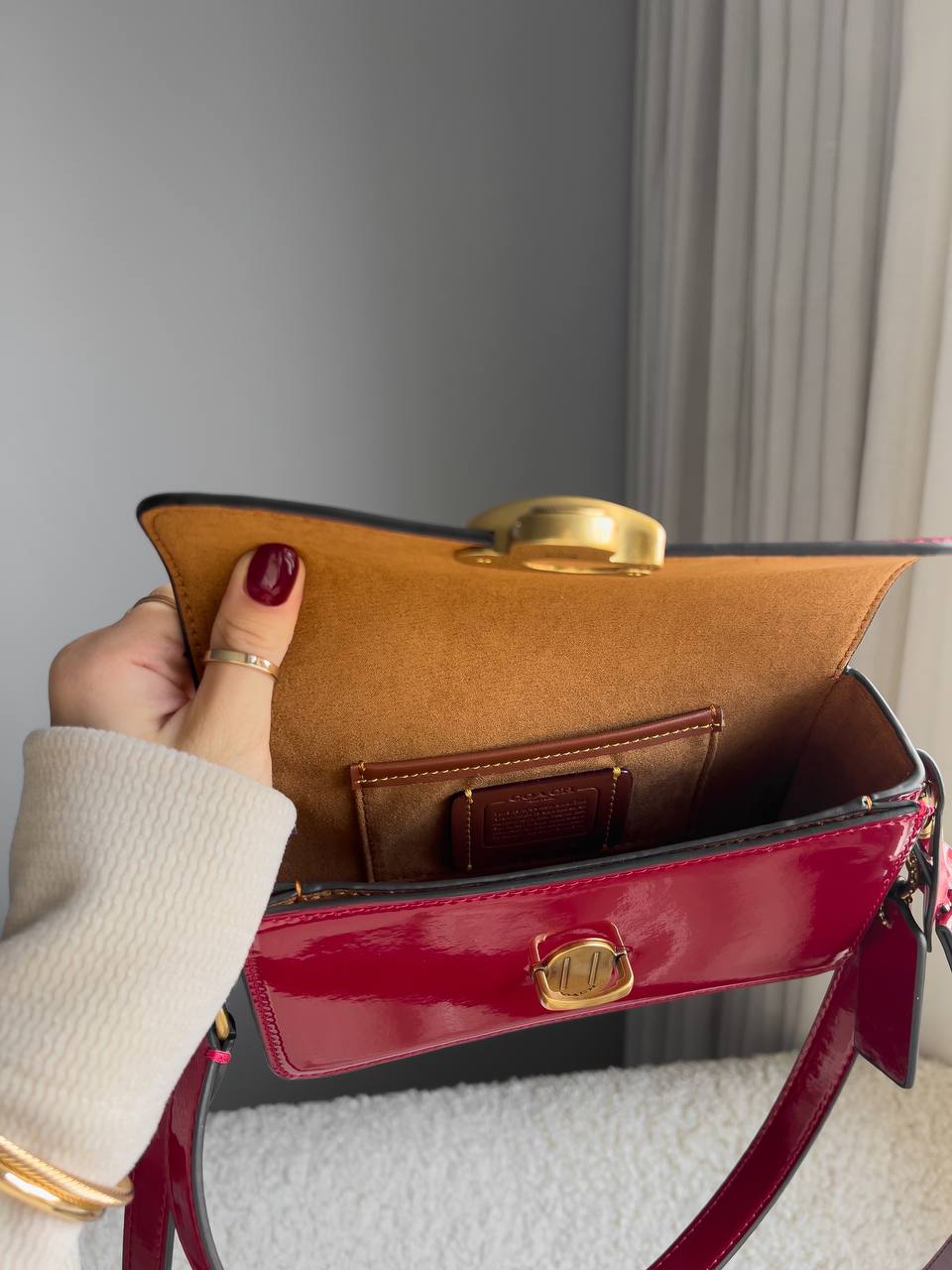 Coach Glovetanned Studio Baguette Patent Leather Bag Red - 15