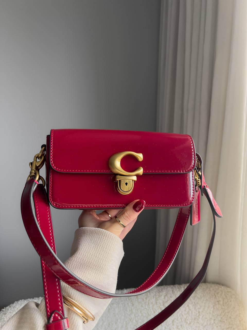Coach Glovetanned Studio Baguette Patent Leather Bag Red - 7