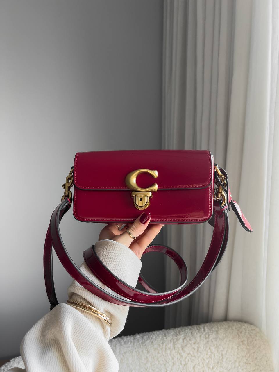Coach Glovetanned Studio Baguette Patent Leather Bag Red - 9