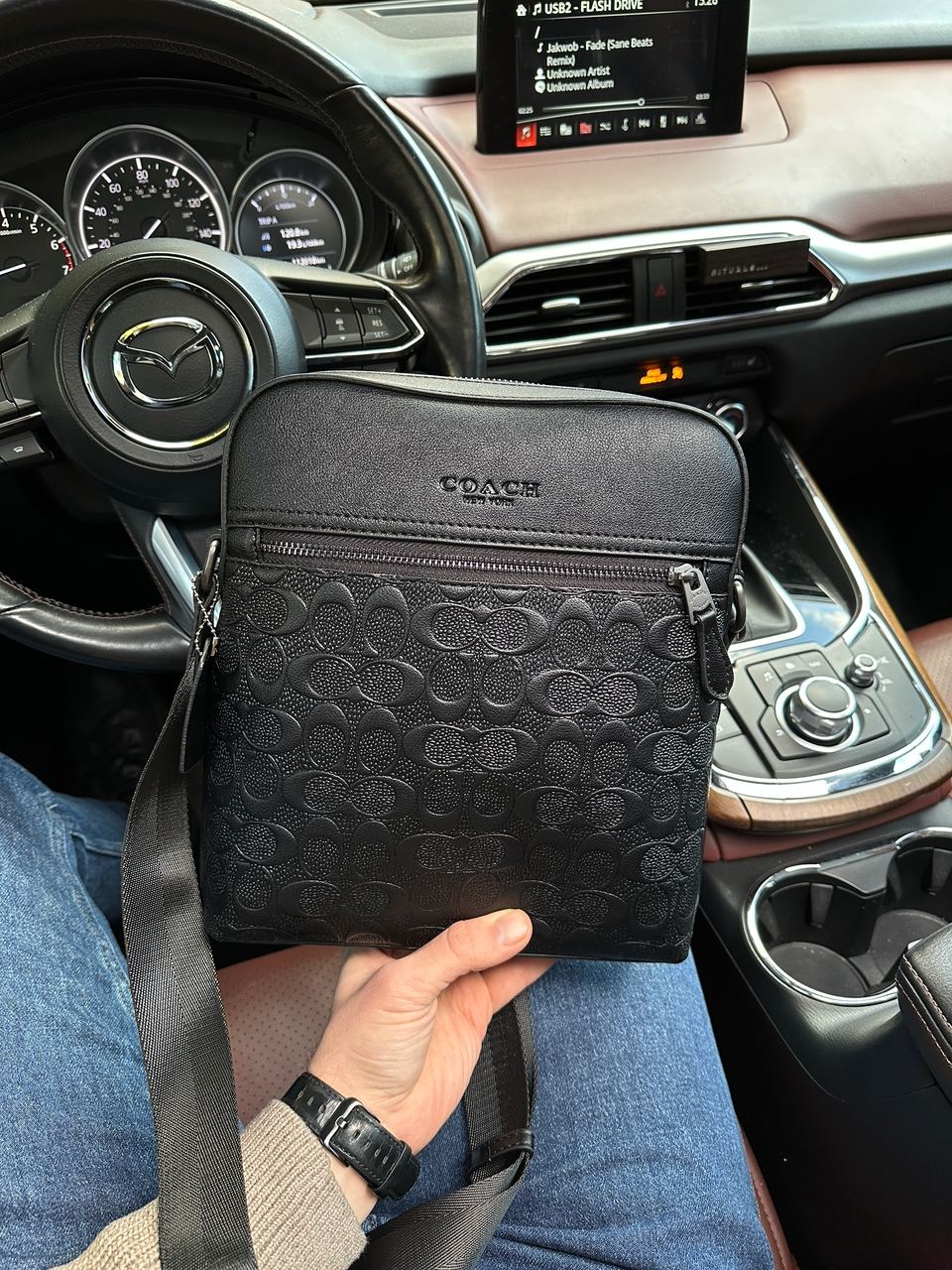 Coach Houston Relief Print Cow Leather Flight Bag Black - 4