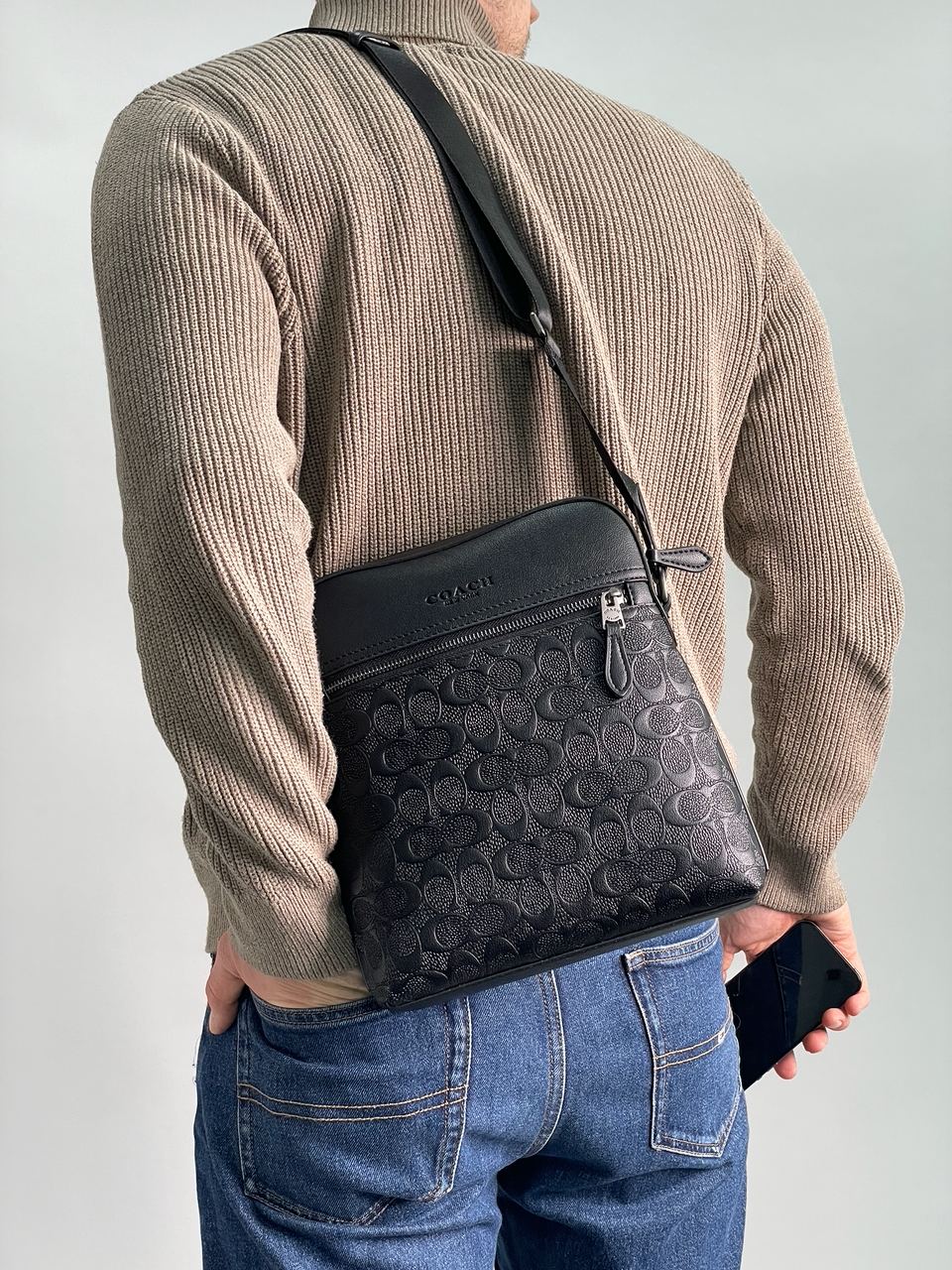 Coach Houston Relief Print Cow Leather Flight Bag Black - 6