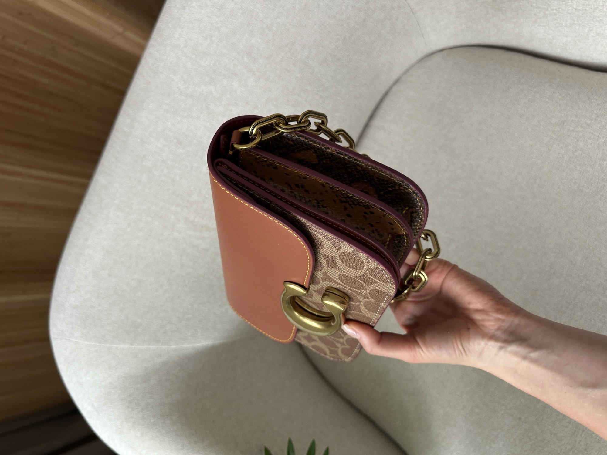 Coach Idol Bag In Signature Canvas With Snakeskin Detail - 12