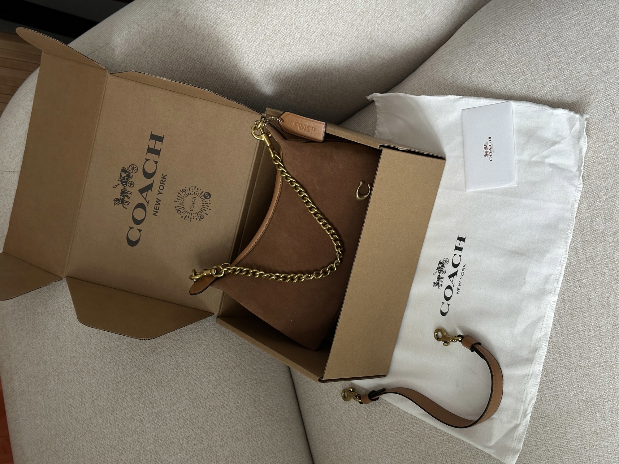 Coach Juliet Shoulder Bag Honey Brown Suede - 7
