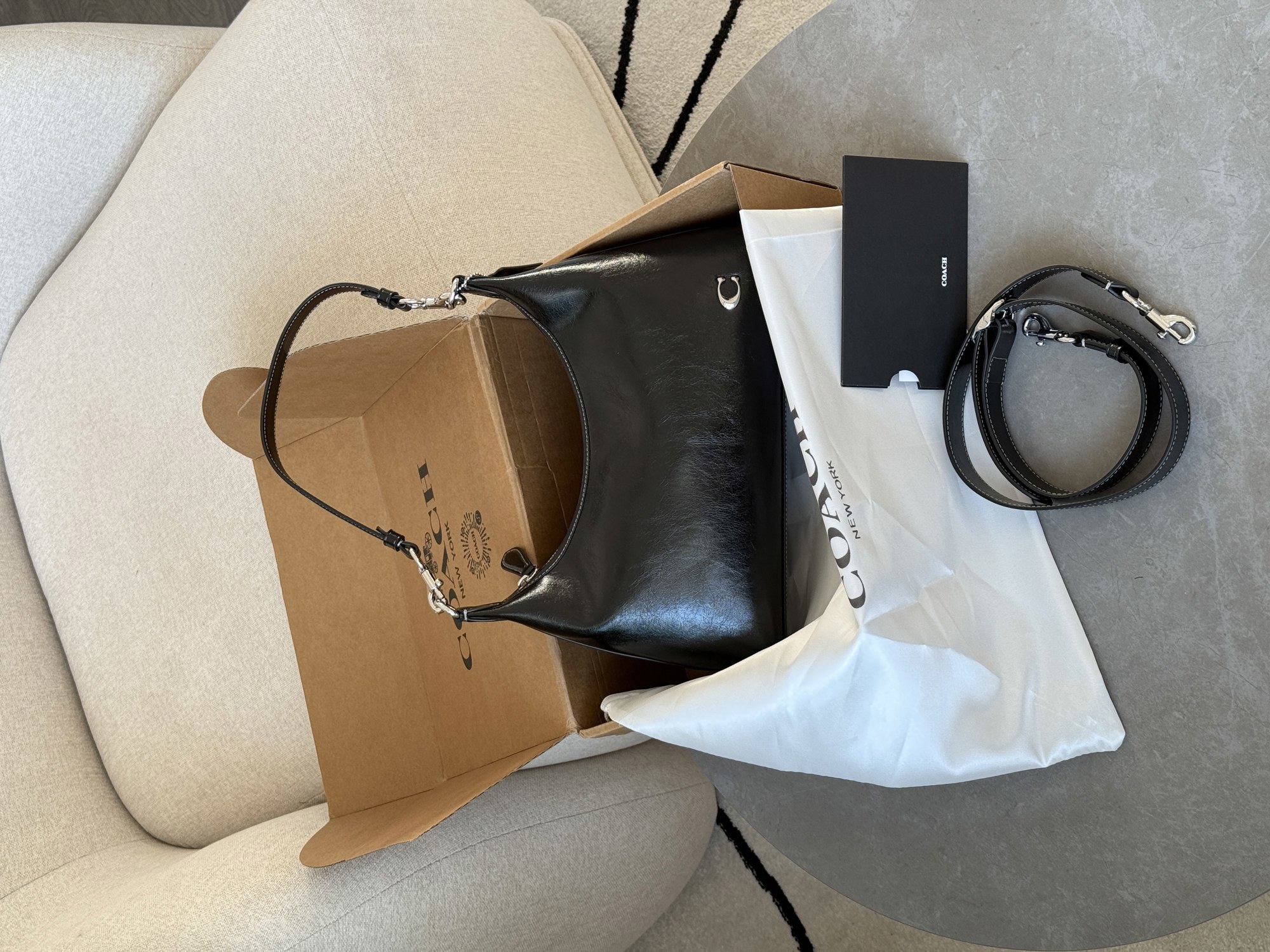 Coach Juliet Shoulder Bag in Glazed Leather Black/Silver - 9