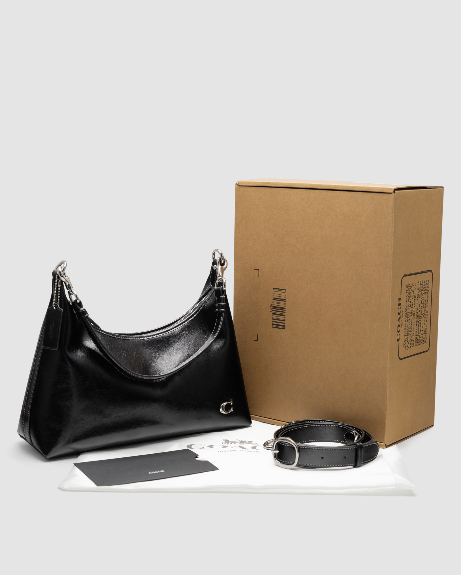 Coach Juliet Shoulder Bag in Glazed Leather Black/Silver - 8
