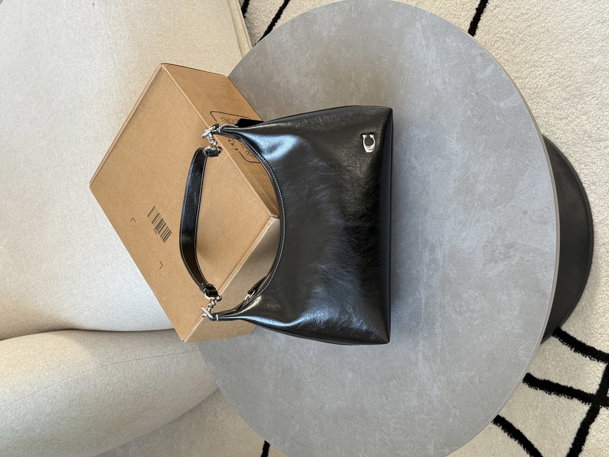 Coach Juliet Shoulder Bag in Glazed Leather Black/Silver - 14