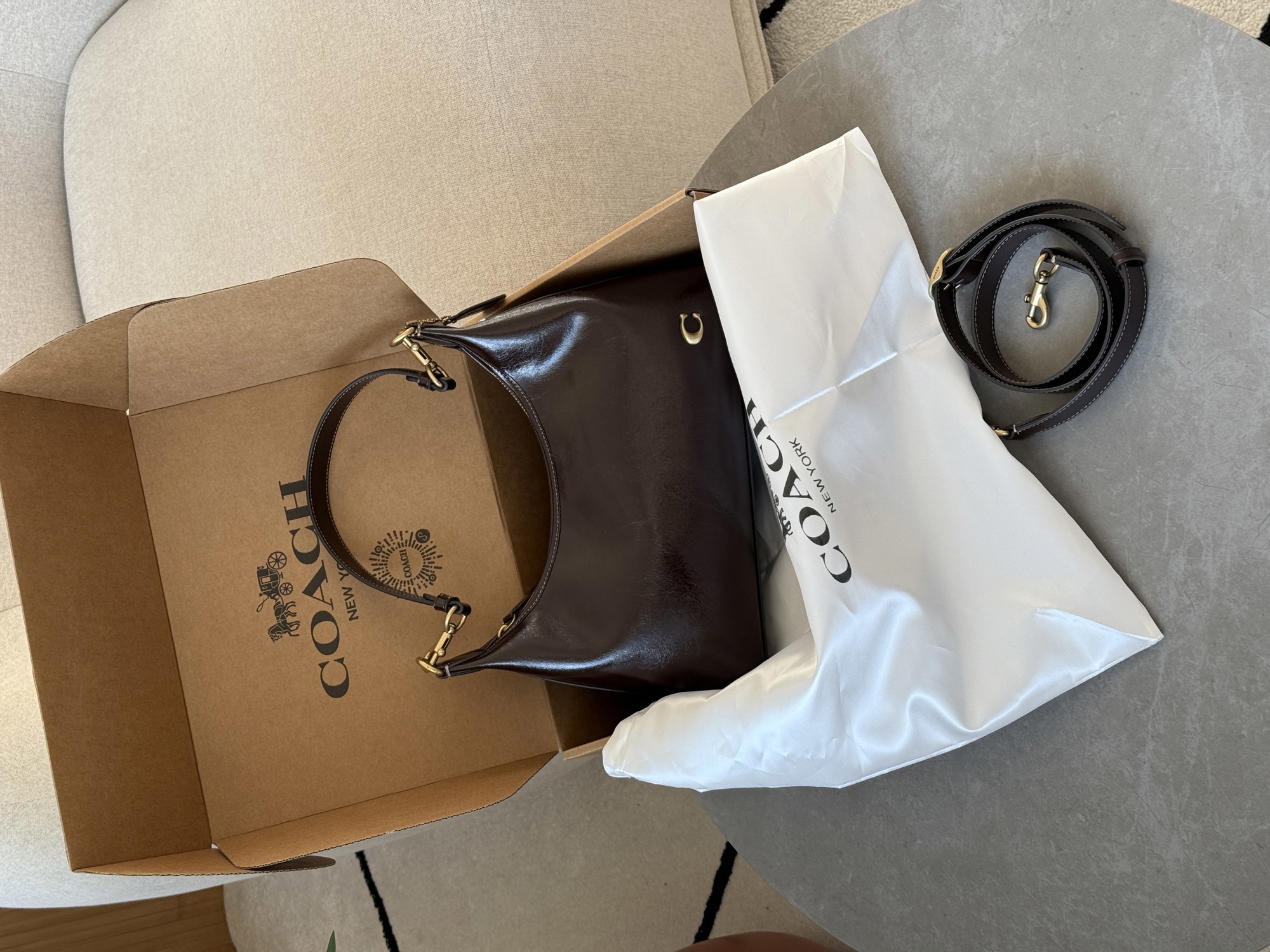 Coach Juliet Shoulder Bag in Glazed Leather Brown/Gold - 9