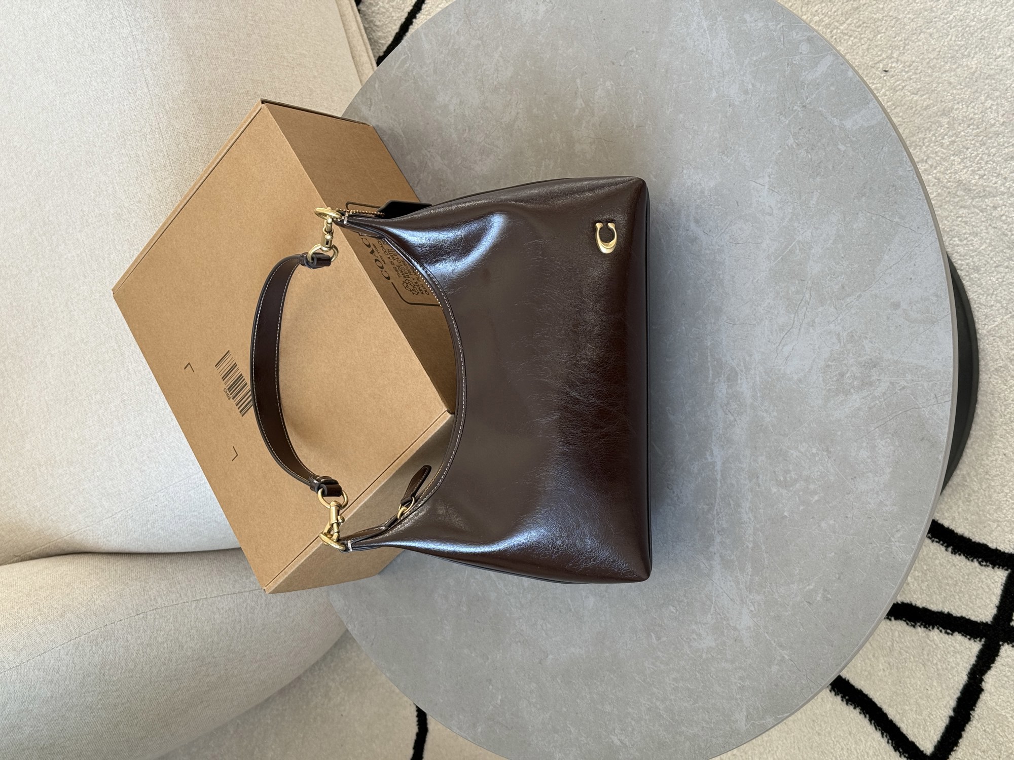 Coach Juliet Shoulder Bag in Glazed Leather Brown/Gold - 13