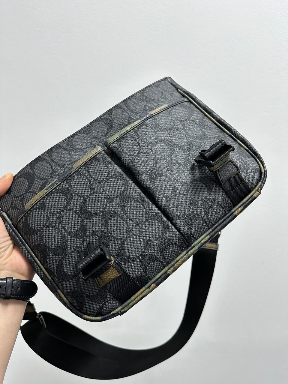 Coach Khaki &amp; Black League Hybrid Messenger Bag In Charcoal Mul - 17