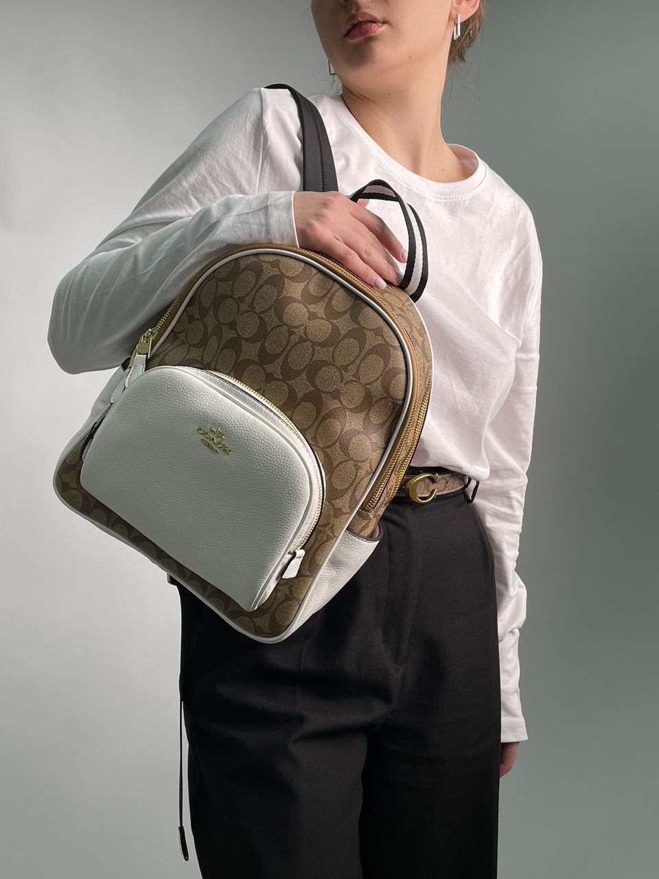 Coach Large Court Backpack In Signature Canvas in Beige/White - 3