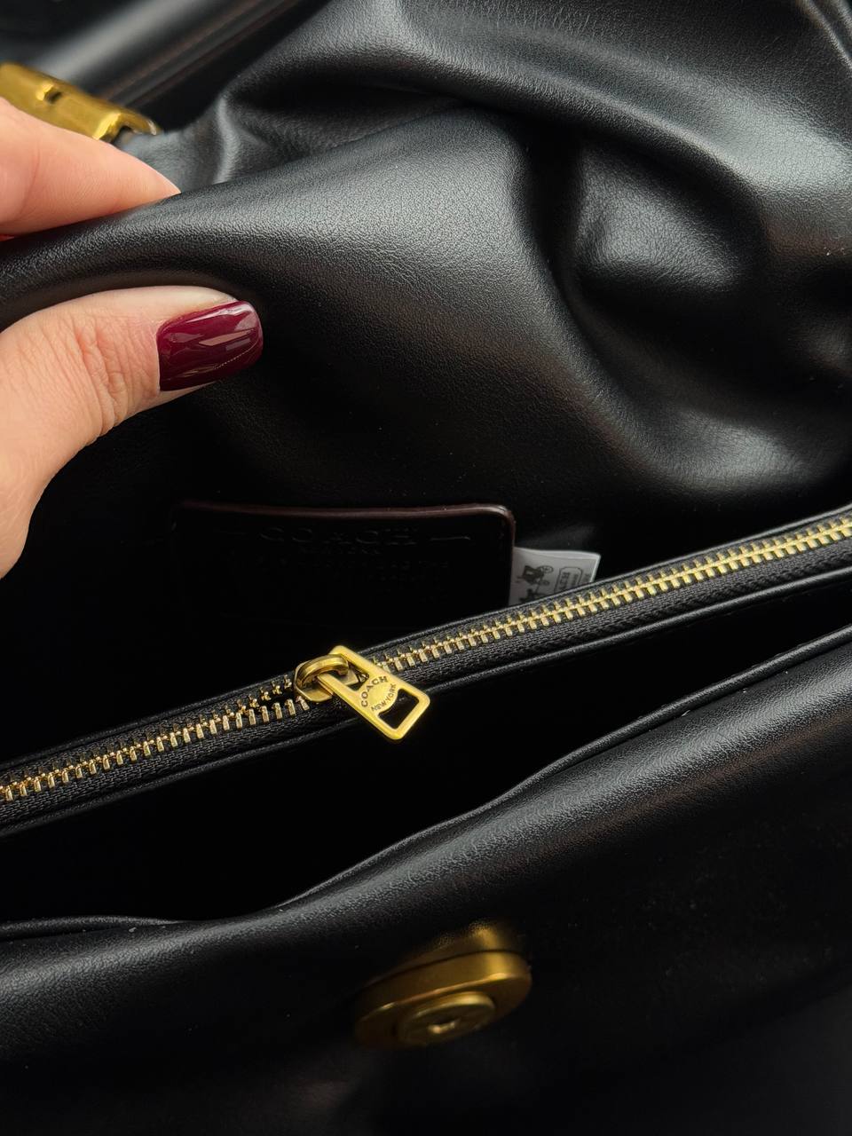 Coach Leather Covered C Closure Puffy Tabby Shoulder Bag Black - 16