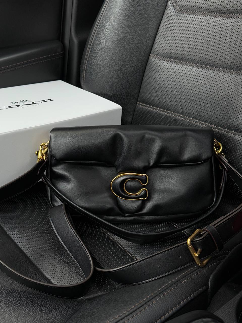 Coach Leather Covered C Closure Puffy Tabby Shoulder Bag Black - 2