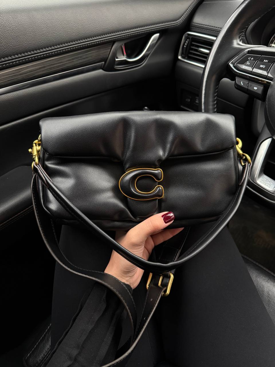 Coach Leather Covered C Closure Puffy Tabby Shoulder Bag Black - 3