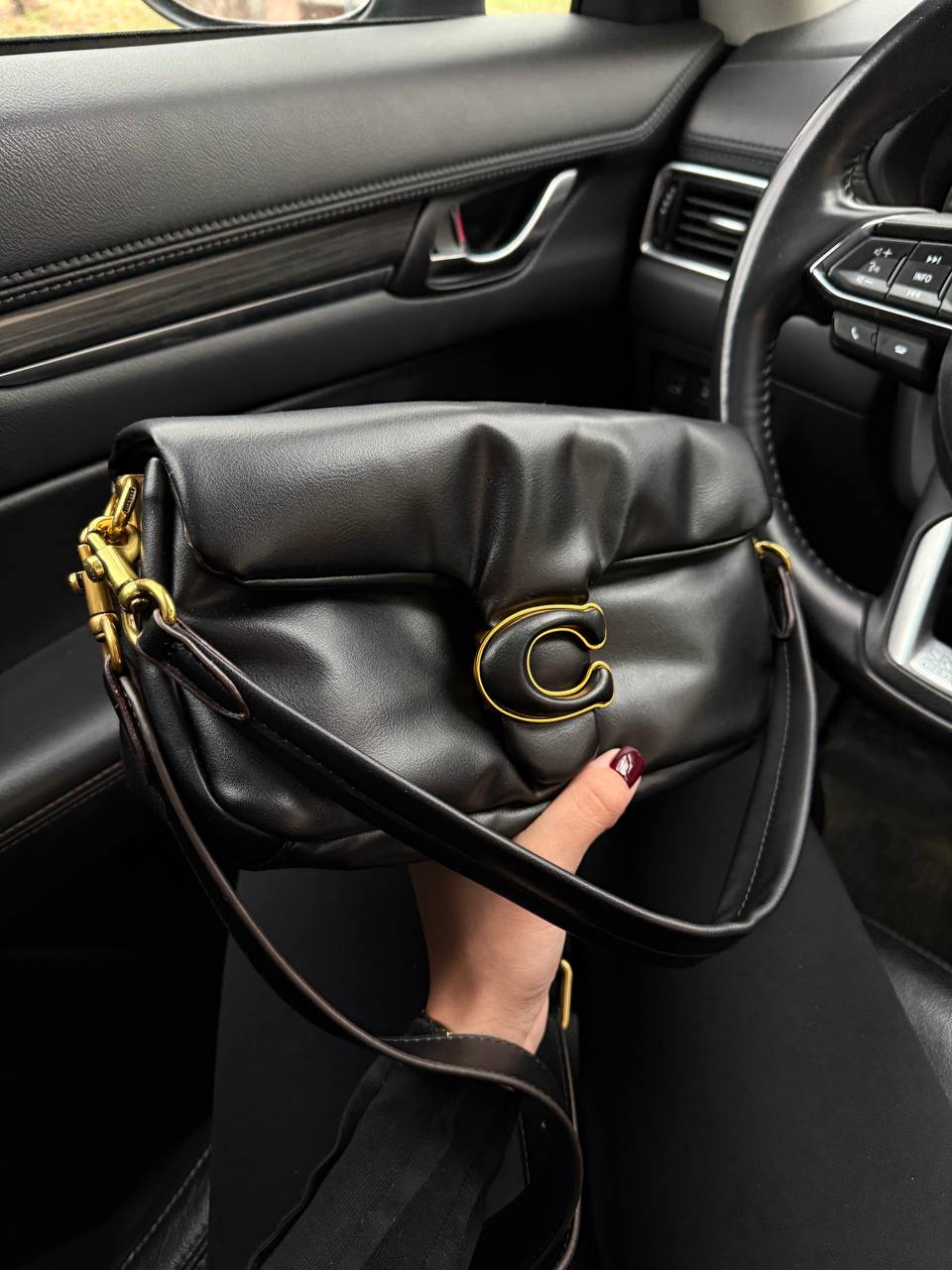 Coach Leather Covered C Closure Puffy Tabby Shoulder Bag Black - 7