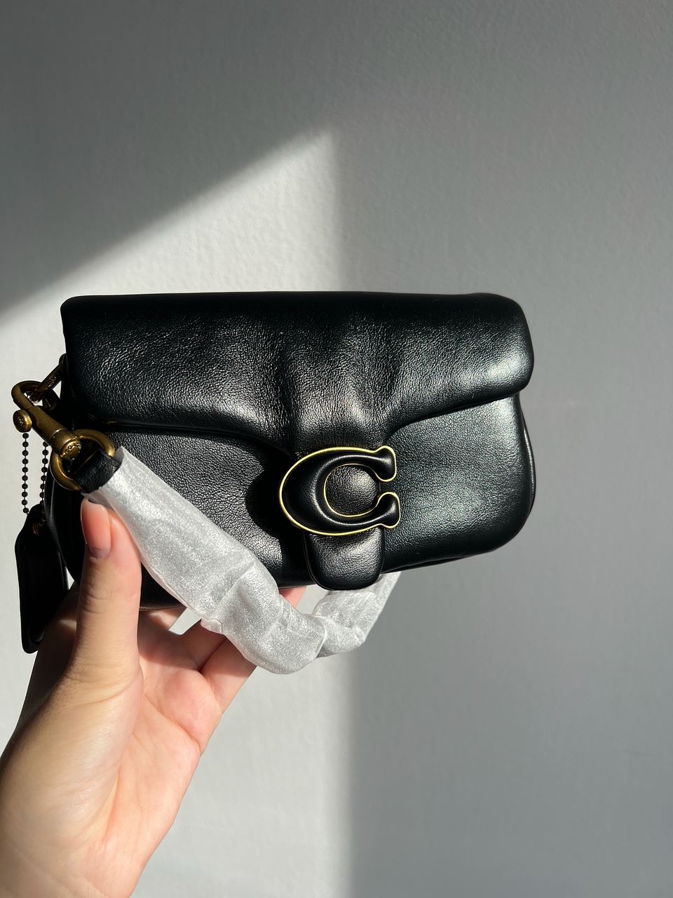 Coach Leather Covered C Closure Puffy Tabby Shoulder Bag Black - 11