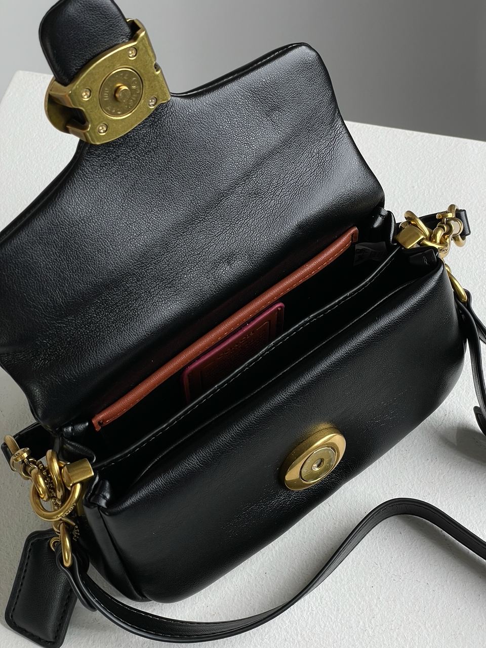 Coach Leather Covered C Closure Puffy Tabby Shoulder Bag Black - 24