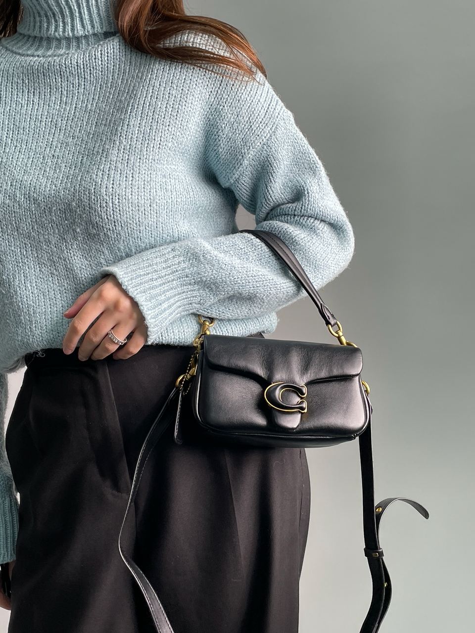 Coach Leather Covered C Closure Puffy Tabby Shoulder Bag Black - 7