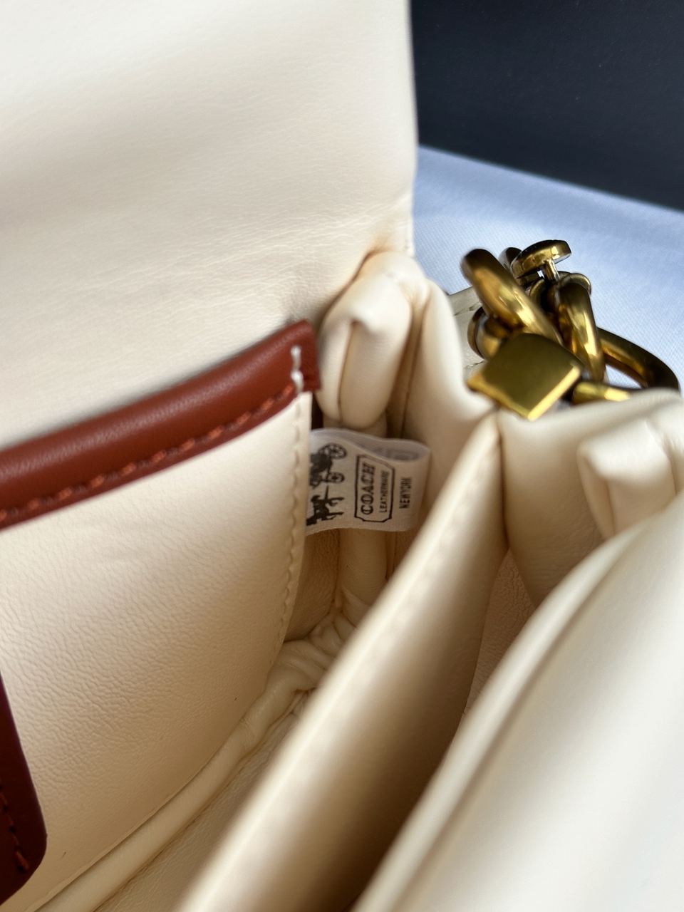 Coach Leather Covered C Closure Puffy Tabby Shoulder Bag Cream - 34