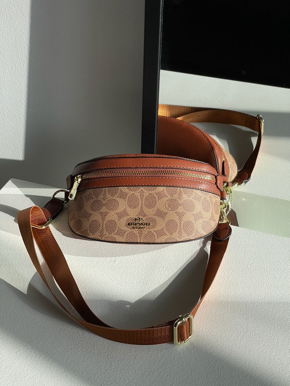 Coach Leather Signature Belt Bag, Tan/Rust - 10