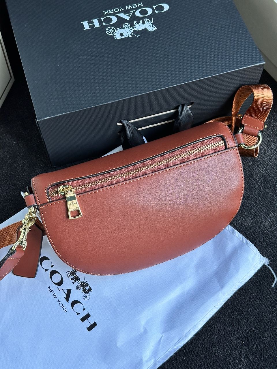 Coach Leather Signature Belt Bag, Tan/Rust - 14