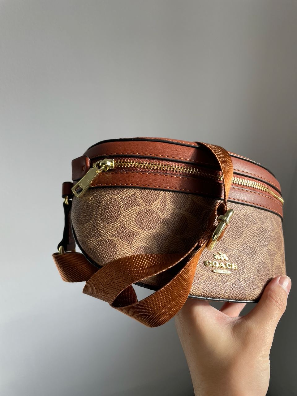 Coach Leather Signature Belt Bag, Tan/Rust - 21