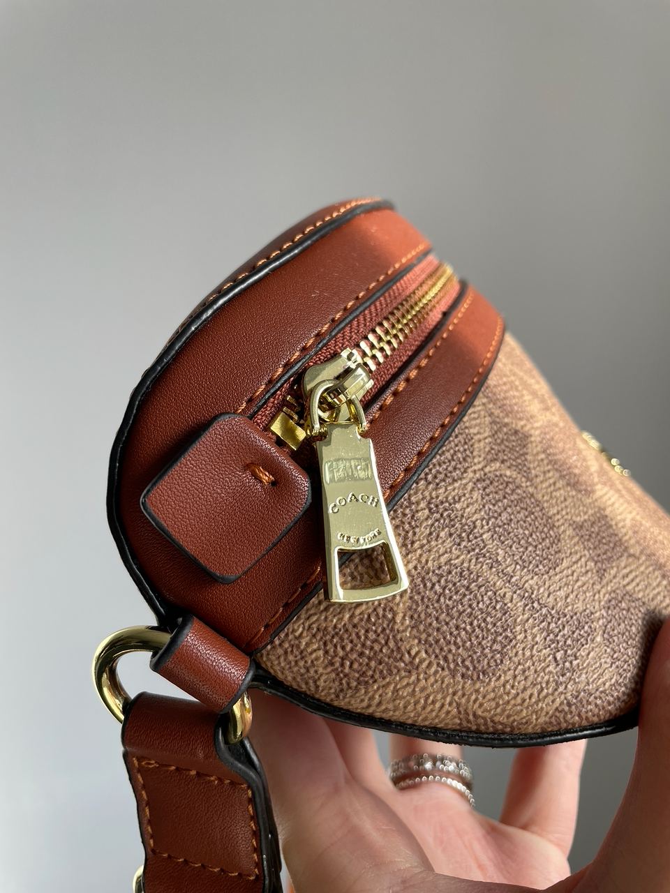 Coach Leather Signature Belt Bag, Tan/Rust - 22