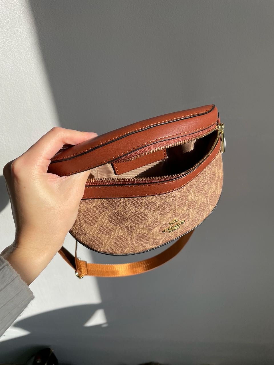 Coach Leather Signature Belt Bag, Tan/Rust - 29