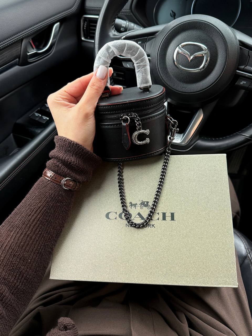 Coach Mini Circle Cylindrical Bag in Black Leather - 3