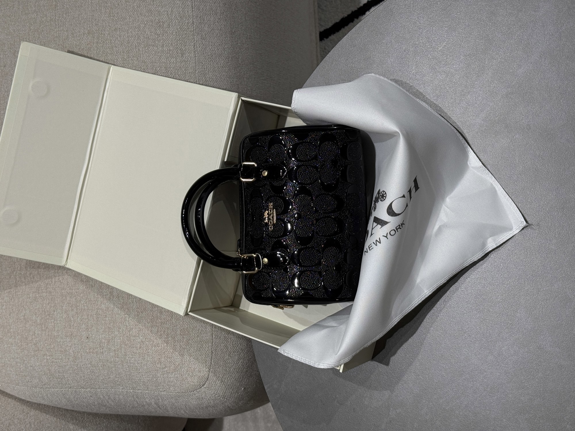 Coach Mini Rowan Crossbody in Signature Patent Black Leather - 14