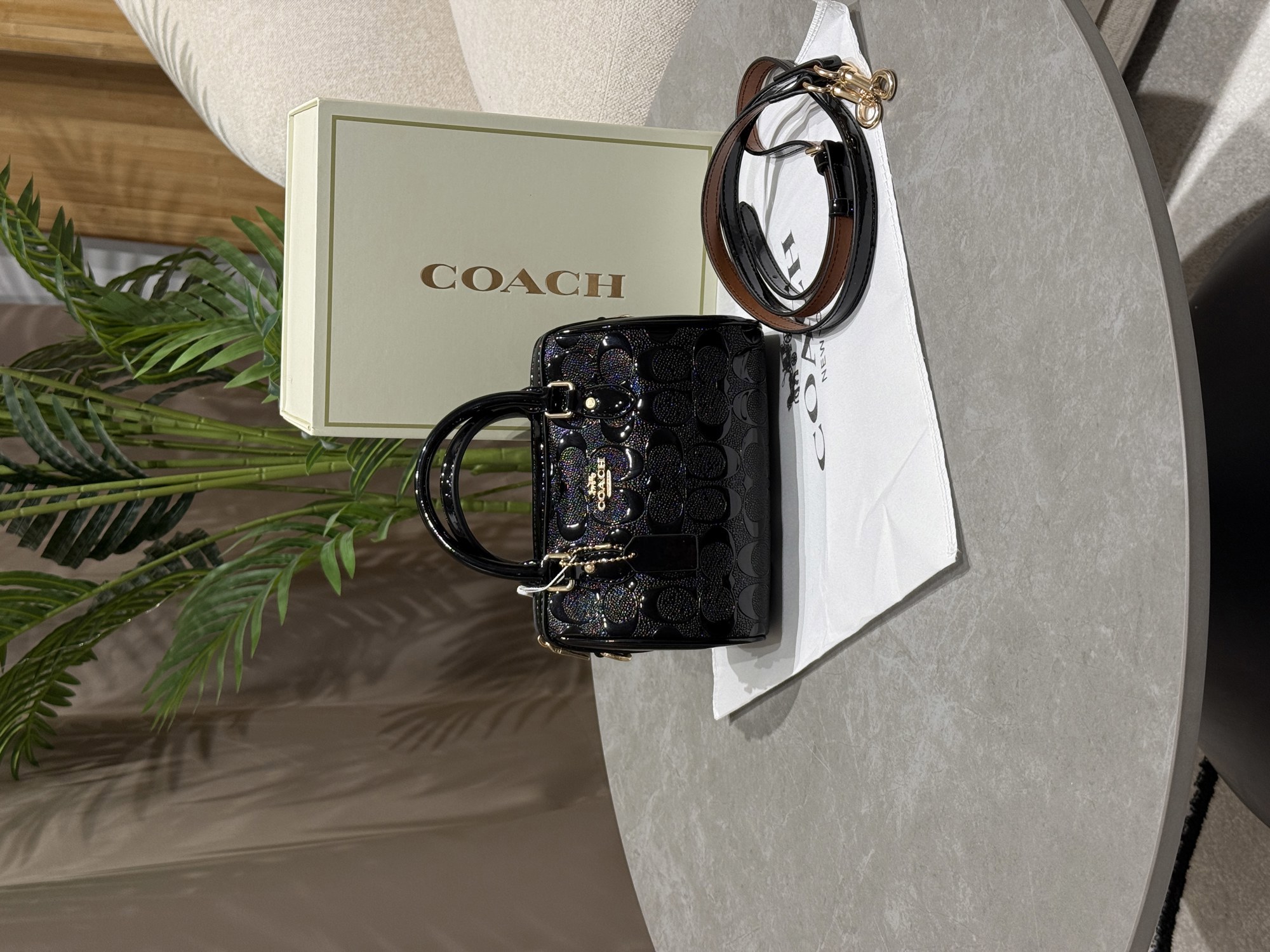 Coach Mini Rowan Crossbody in Signature Patent Black Leather - 9
