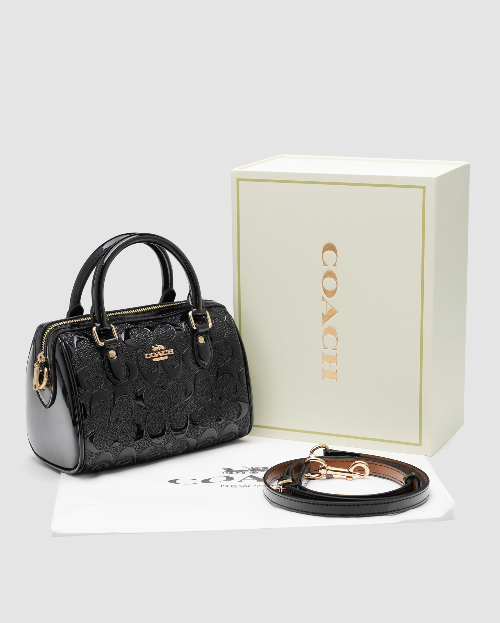 Coach Mini Rowan Crossbody in Signature Patent Black Leather - 8