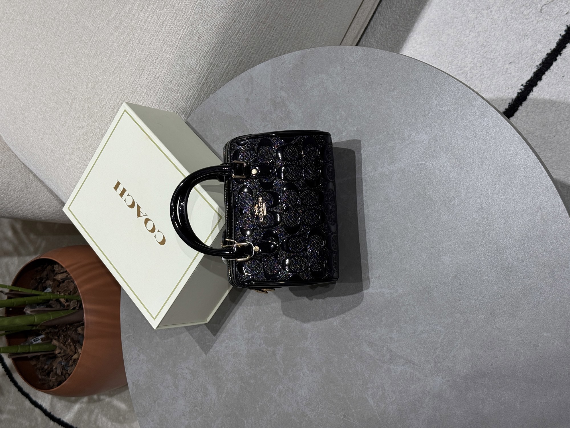 Coach Mini Rowan Crossbody in Signature Patent Black Leather - 13