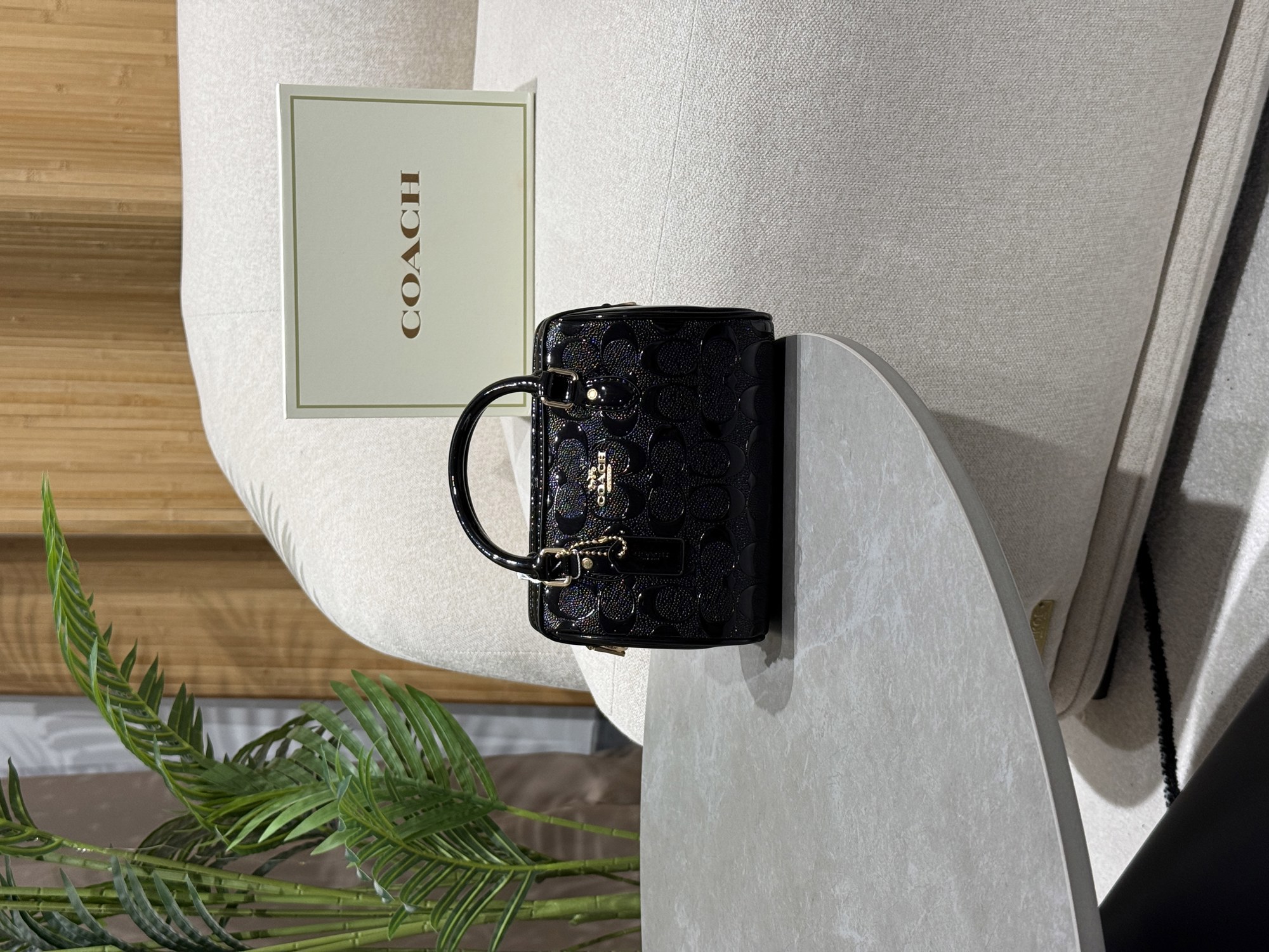 Coach Mini Rowan Crossbody in Signature Patent Black Leather - 11