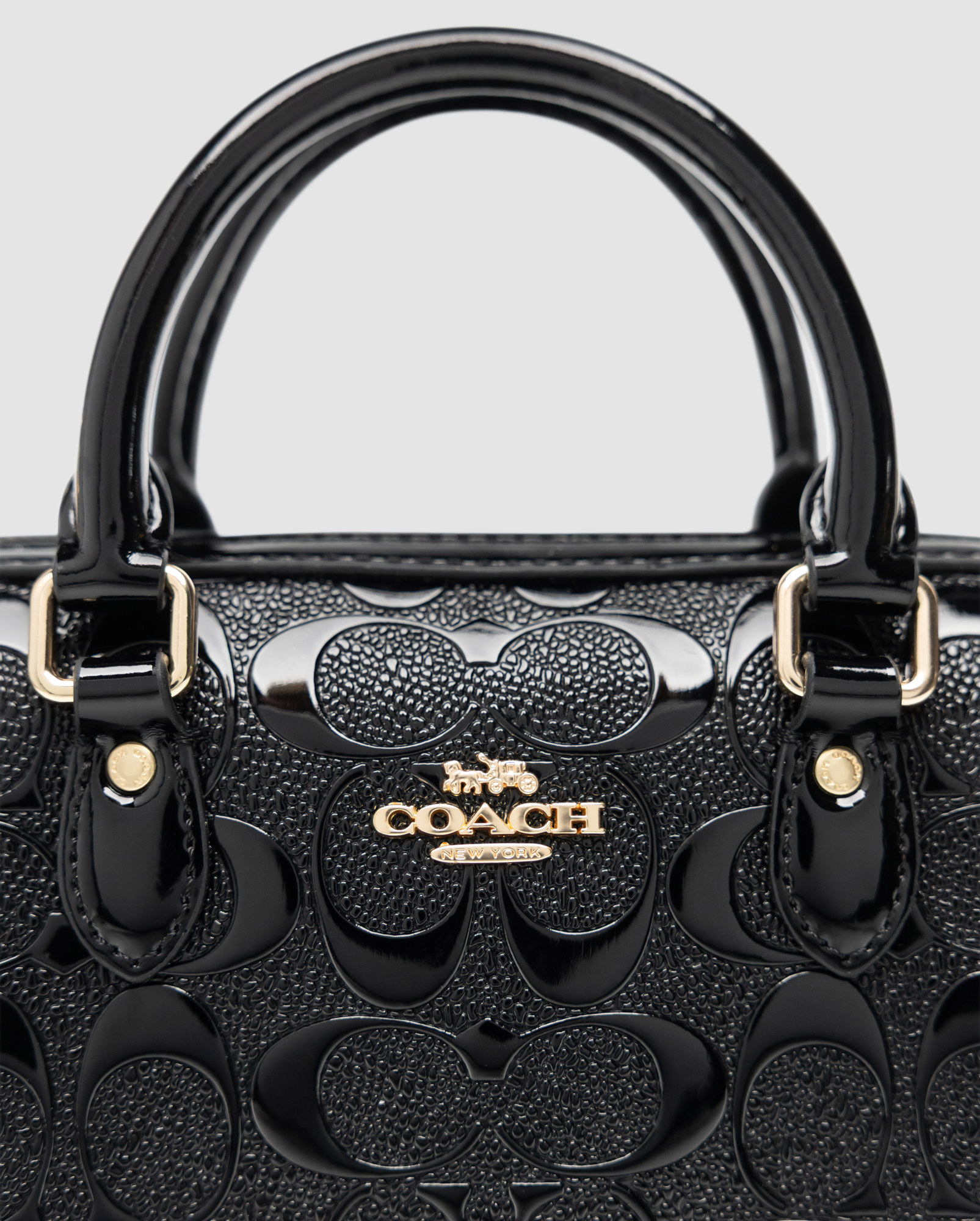 Coach Mini Rowan Crossbody in Signature Patent Black Leather - 6