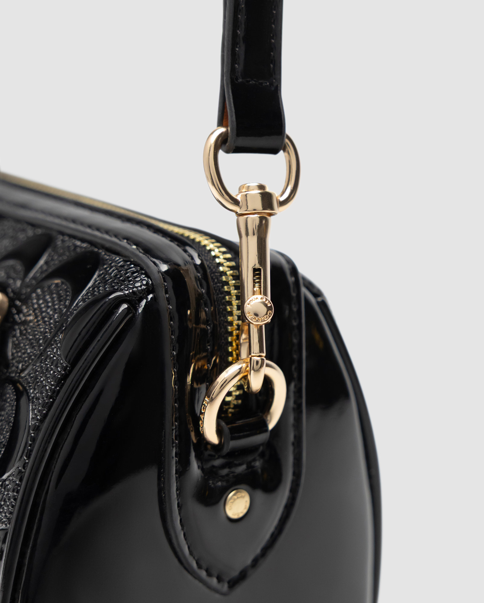 Coach Mini Rowan Crossbody in Signature Patent Black Leather - 5