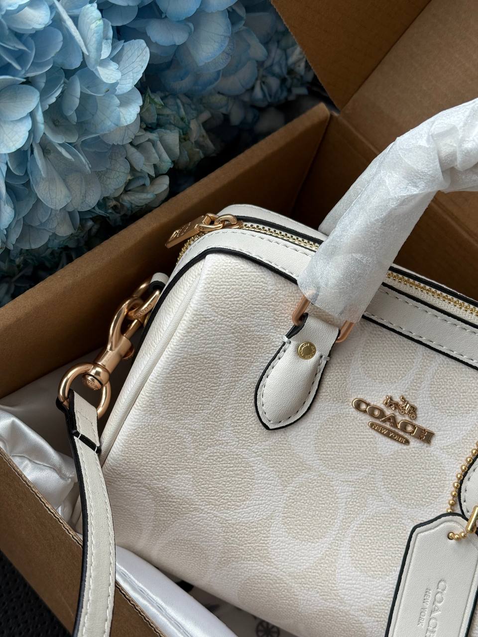 Coach Mini Rowan Satchel in Cream/Chalk Leather - 10