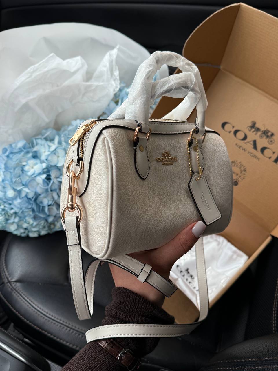 Coach Mini Rowan Satchel in Cream/Chalk Leather - 12