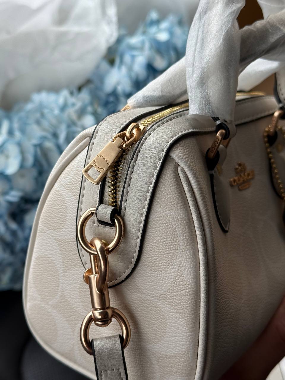 Coach Mini Rowan Satchel in Cream/Chalk Leather - 14
