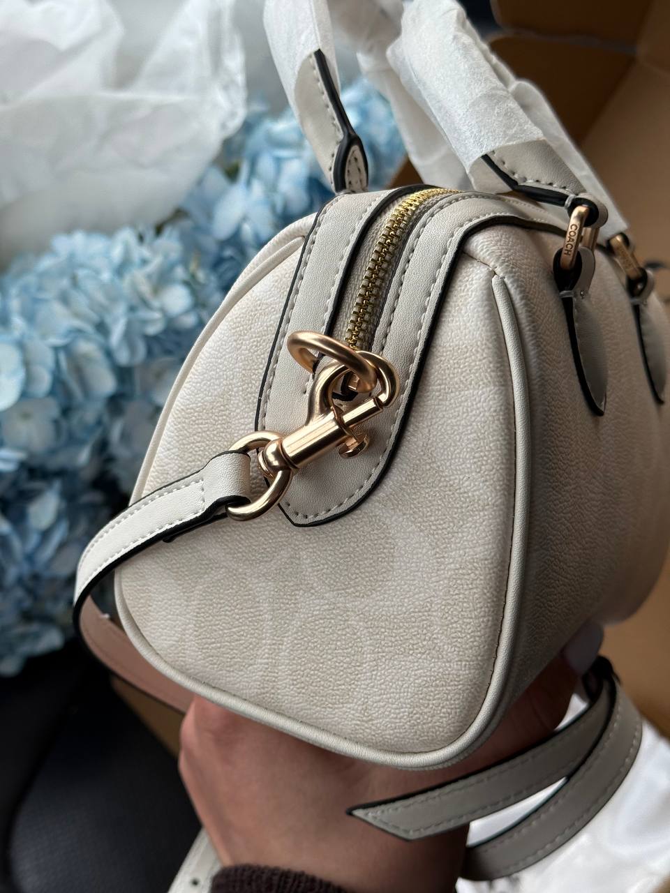 Coach Mini Rowan Satchel in Cream/Chalk Leather - 16