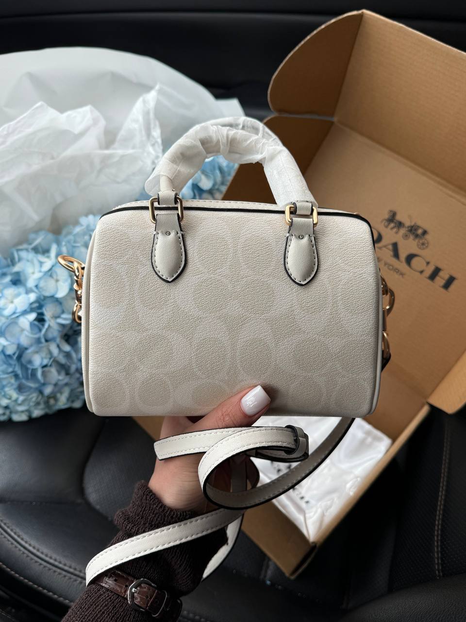 Coach Mini Rowan Satchel in Cream/Chalk Leather - 17