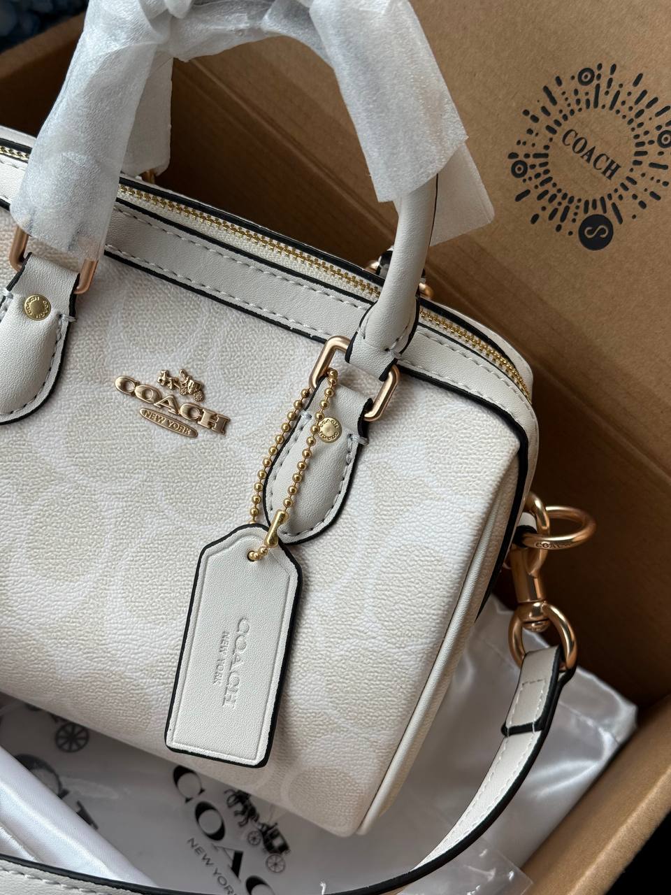 Coach Mini Rowan Satchel in Cream/Chalk Leather - 3