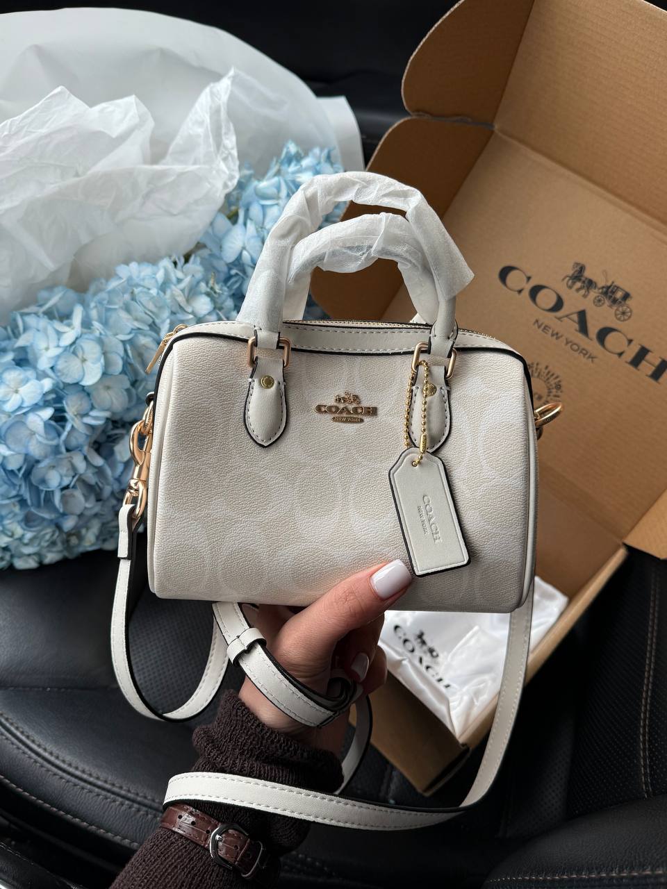 Coach Mini Rowan Satchel in Cream/Chalk Leather - 7