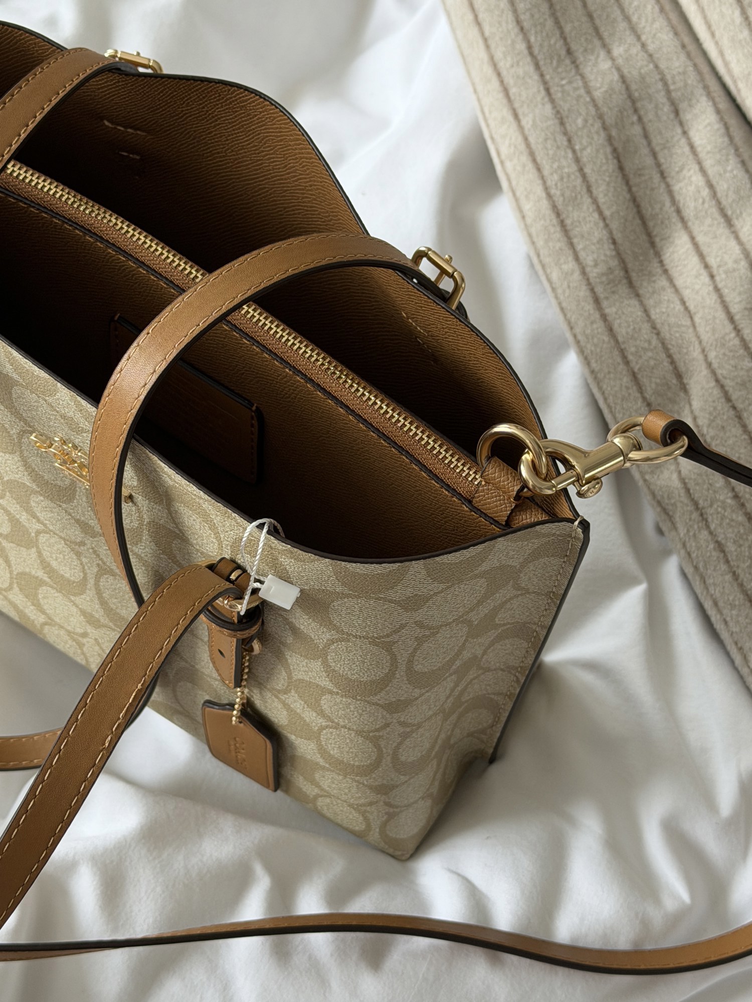 Coach Mollie Tote Bag 25 In Signature Canvas Beige/Brown - 13